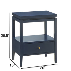 English Elm Olana Midnight Blue 1-Drawer Nightstand with Floating Top, Hidden Tray, Gold Pull & Spacious Shelf B050P376961