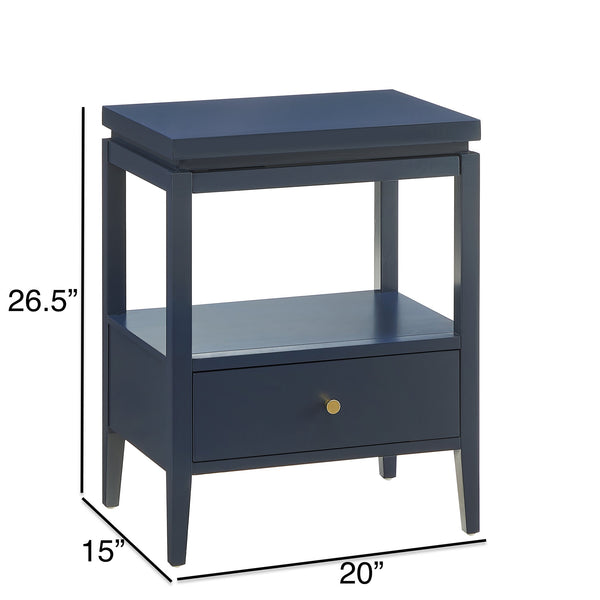 English Elm Olana Midnight Blue 1-Drawer Nightstand with Floating Top, Hidden Tray, Gold Pull & Spacious Shelf B050P376961