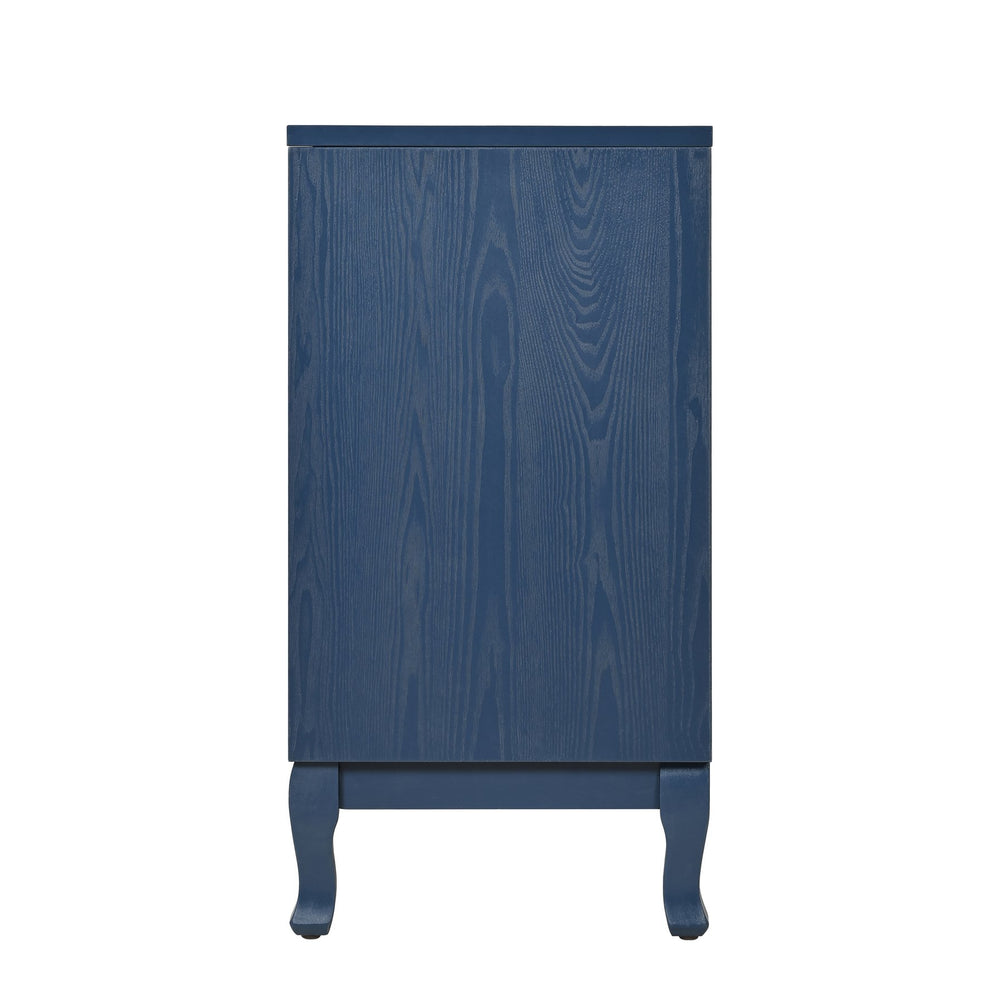 English Elm Elegant Navy Blue Sideboard, 4-Door Storage Cabinet with Arched Groove Wavy Doors, Adjustable Shelves W2696P245317