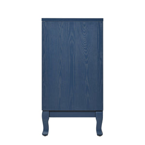 English Elm Elegant Navy Blue Sideboard, 4-Door Storage Cabinet with Arched Groove Wavy Doors, Adjustable Shelves W2696P245317