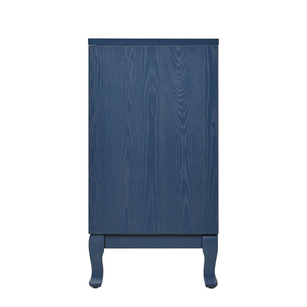 English Elm Elegant Navy Blue Sideboard, 4-Door Storage Cabinet with Arched Groove Wavy Doors, Adjustable Shelves W2696P245317