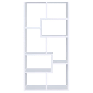 English Elm Geometric Bookcase with 7 Open Shelves for Home Decor, Modern Sturdy Engineered Wood Accent Tower White 71.88 L x 14.14 W x 8.89 H B011P305075