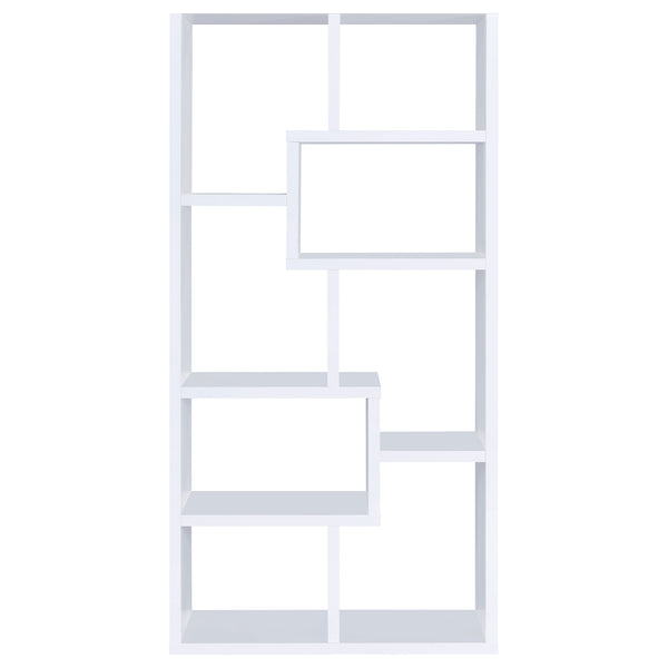 English Elm Geometric Bookcase with 7 Open Shelves for Home Decor, Modern Sturdy Engineered Wood Accent Tower White 71.88 L x 14.14 W x 8.89 H B011P305075