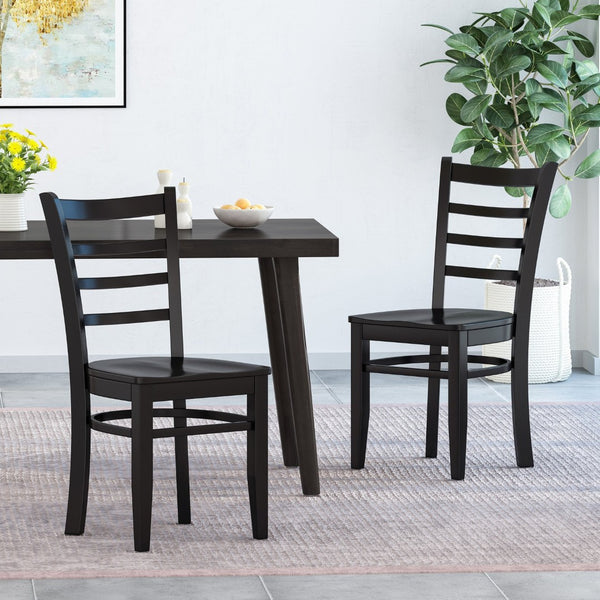 English Elm Dining Chair Set of Two Solid Rubberwood Ladder Back Farmhouse Cottage Style 67982.00MTBLK