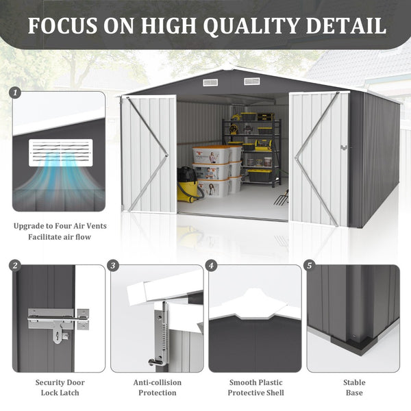 English Elm Campcraft Galvanized Steel Outdoor Storage Shed with Lockable Doors and Four Air Vents Dark Gray W1598S00022