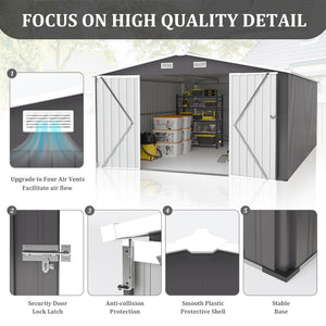 English Elm Campcraft Metal Storage Shed 10x14 Ft with Lockable Doors Vented Sloped Roof Backyard Dark Gray W1598S00051