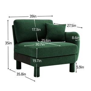 English Elm Lucas Modern RSF Sofa with Pillow in Green Boucle — Durable Wood Frame, Plush Foam Comfort W3041P337471