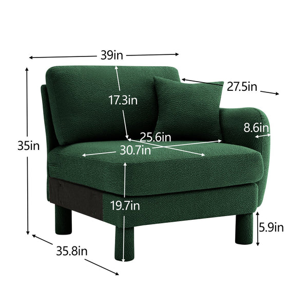 English Elm Lucas Modern RSF Sofa with Pillow in Green Boucle — Durable Wood Frame, Plush Foam Comfort W3041P337471