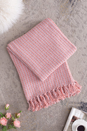 English Elm 50X60" Decorative Pink Cotton Throw Blanket Set With Tassels - Stylish, Soft, And Versatile Comfort! W2078P345504