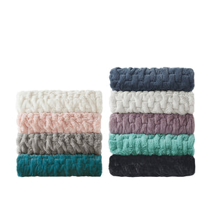 JLA Home Madison Park - Throw Ruched Faux Fur Throw with Plush Faux Mink Reverse, OEKO‑TEX Certified, Machine Washable Luxury Aqua MP50-4877