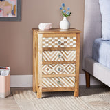 Christopher Knight Home® - Noble House - Sandia Handcrafted Boho 4 Drawer Mango Wood Nightstand, Natural And White