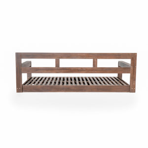 English Elm TOPMAX Acacia Wood Twin Porch Swing Bed Frame with High Back, 350lb Capacity & 118" Hemp Ropes Brown N717P265795D
