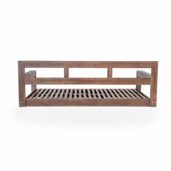 English Elm TOPMAX Acacia Wood Twin Porch Swing Bed Frame with High Back, 350lb Capacity & 118" Hemp Ropes Brown N717P265795D