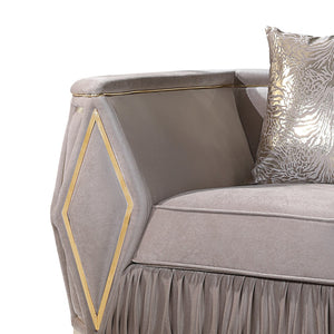 English Elm Cavalli Glam Three Piece Living Room Set Diamond Upholstery with Brushed Gold Metal Legs Taupe+Gold B009S02181