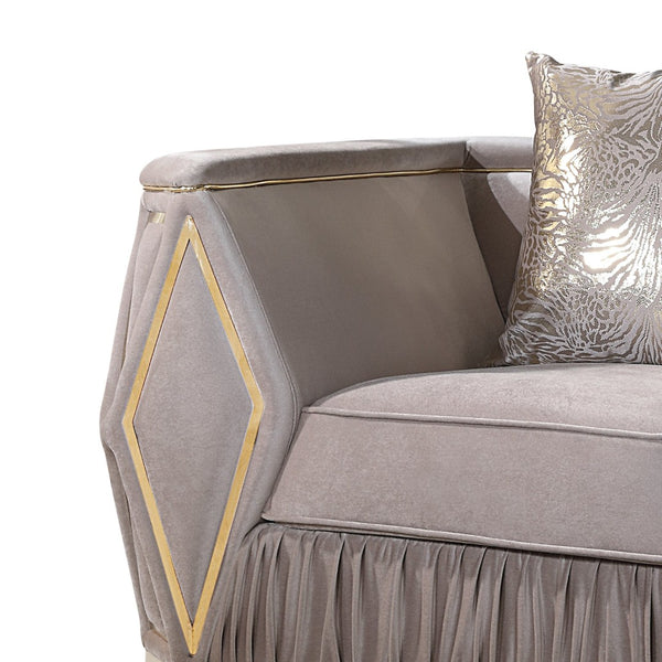 English Elm Cavalli Diamond Upholstered Sofa and Loveseat Set with Gold Accents for Modern Living Taupe+Gold B009S02180