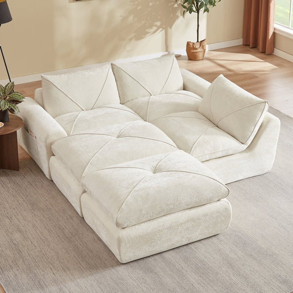 English Elm Modern Chenille Modular Sectional Sofa with Foot Pedals for Living Room Comfort Beige W3396S00066