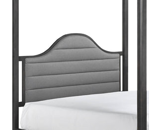English Elm Upholstery Canopy Queen Bed with Padded Headboard, Solid Wood Frame, Elegant Modern Bedroom Centerpiece Brown Mix 64 L x 34.75 W x 4 H B011S01357