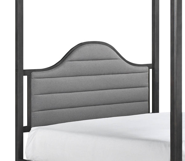 English Elm Upholstery Canopy Queen Bed with Padded Headboard, Solid Wood Frame, Elegant Modern Bedroom Centerpiece Brown Mix 64 L x 34.75 W x 4 H B011S01357