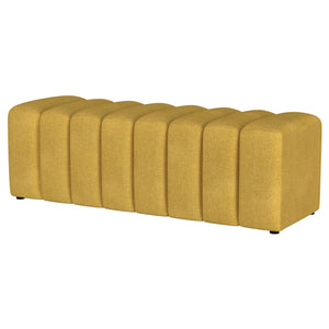 English Elm 1pc Modern Fabric Upholstered Tufted Accent Bench with Curved Silhouette Foam Cushion Sleek Minimal Legs Mustard yellow 55.71 L x 21.85 W x 19.49 H B011P362626