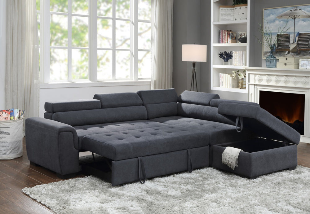 English Elm Horatio Sleeper Sectional Sofa with Tufted Cushions Adjustable Headrests and Storage B2749S00186