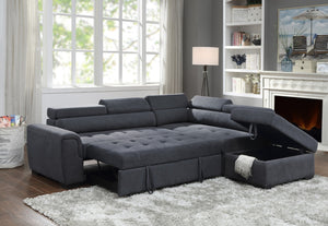 English Elm Horatio Sleeper Sectional Sofa with Tufted Cushions Adjustable Headrests and Storage B2749S00186