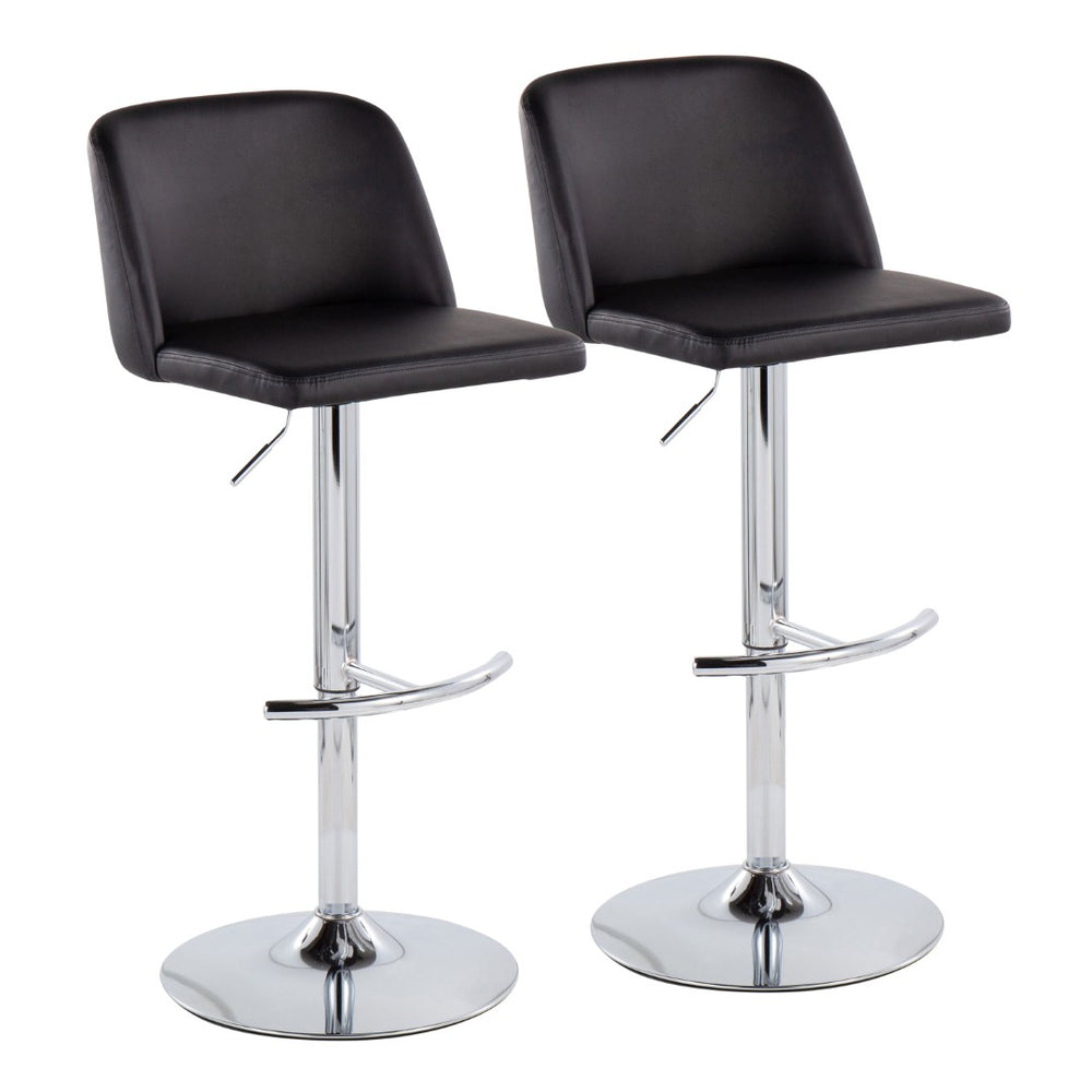 English Elm Toriano Adjustable Bar Stool Set Of 2 - Modern Chrome Base With Black Faux Leather & 360° Swivel B202S01028-GIGA