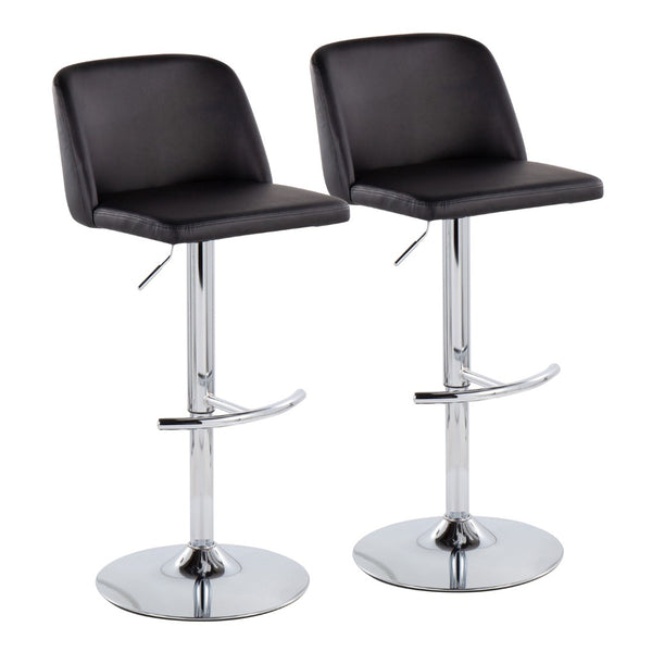 English Elm Toriano Adjustable Bar Stool Set Of 2 - Modern Chrome Base With Black Faux Leather & 360° Swivel B202S01028-GIGA