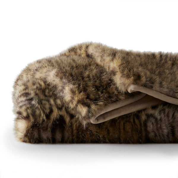 English Elm 1-piece Oversized Faux Fur Throw Bobcat Print Plush Velvet Backed Cozy Sofa Blanket Leopard B035P408335