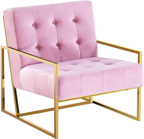 English Elm Living Room Modern Velvet Tufted Accent Chair with Gold Metal Frame, Mid-Century Armchair Pink Elegance B011P357494