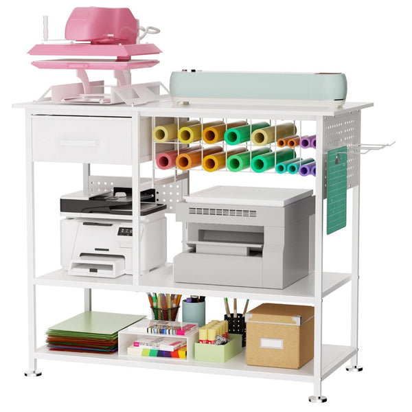 English Elm Large Metal Craft Workbench with Vinyl Roll Storage Charging Station and Pegboard W3190P416748