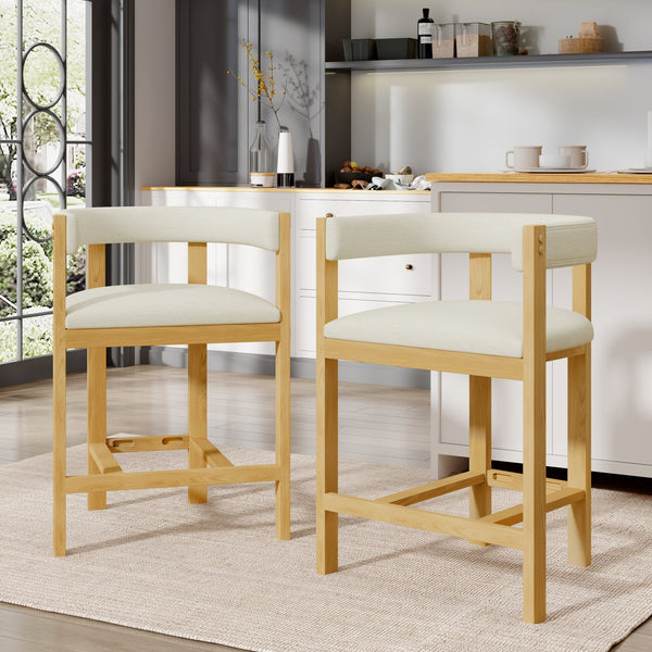 English Elm Christopher Knight Home® - COUNTER Mid-Century Modern 2-Piece Upholstered Barrel Back Stools with Rubberwood Frame and Foam Padding Beige+Natural N771P243848N