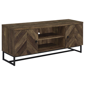 English Elm Chase Rustic Oak 2-Door TV Console with Chevron Doors & Black Sled Base — Modern Farmhouse Focal Piece B062P351448
