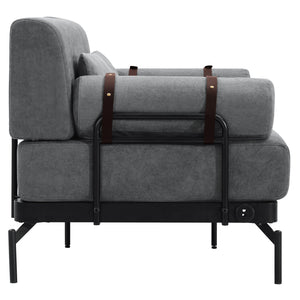 English Elm Modern Loveseat Sofa with Cylindrical Armrests, Built-In USB Ports, Chenille Cushions, Steel Frame Grey N719P290584E