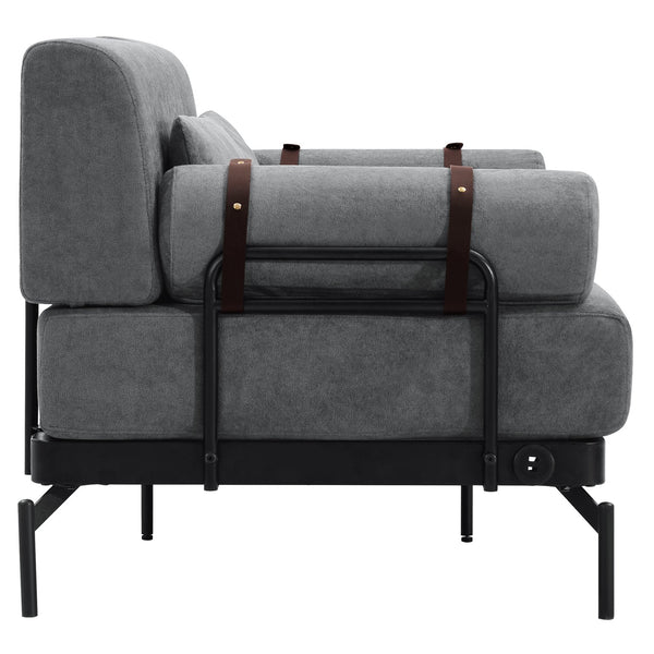 English Elm Modern Loveseat Sofa with Cylindrical Armrests, Built-In USB Ports, Chenille Cushions, Steel Frame Grey N719P290584E