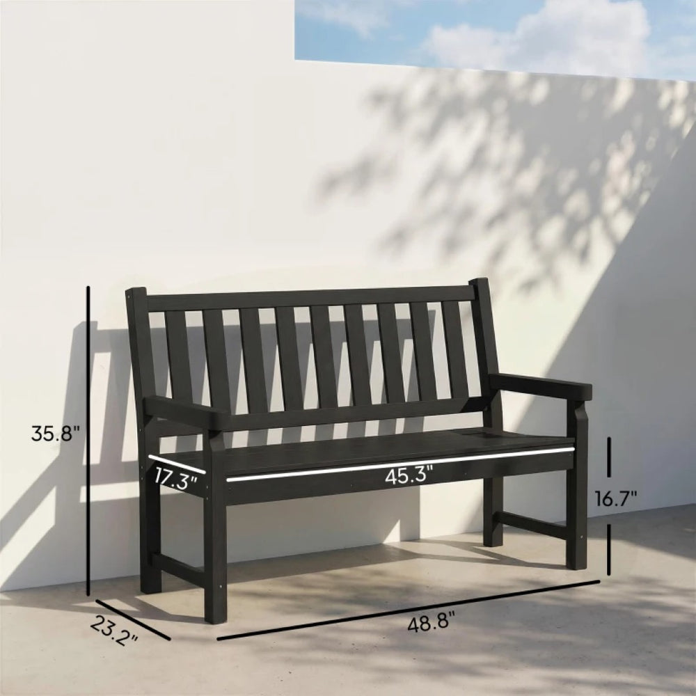 English Elm Lawn Curved Hdpe Outdoor Bench Wood Grain Slatted Two Person Patio Seating Black T3971P475996
