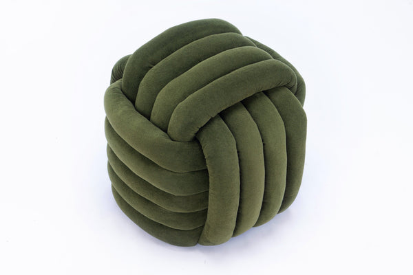 English Elm 060-Chenille Plush Knot Ottoman Stool with Foam Fill & Wooden Frame — Stylish, Comfortable Indoor Seat (No Assembly) Green W527P239020