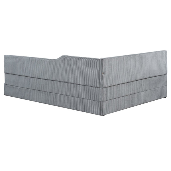 English Elm Full Size L-shaped Corduroy Upholstered Daybed Sofa for Living Room or Studio Gray N737P380207E