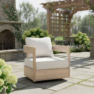 English Elm Telluride Outdoor Acacia Wood Swivel Club Chair Coastal Patio Seating Beige,Light White N775P304793G