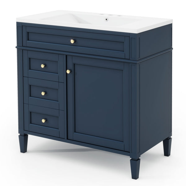 English Elm 36'' Modern Bathroom Vanity with Mirror Cabinet and Sink, Spacious Storage, Soft-Close Doors & Drawers Blue SW000134AAC-3