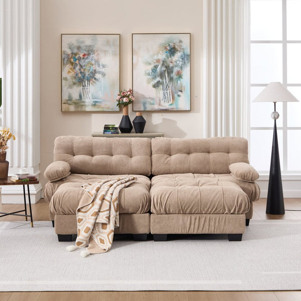 English Elm U Shaped Modular Sectional Sofa Flannelette Cloud Couch Deep Seat Plush Living Room Light Brown W2120S00026