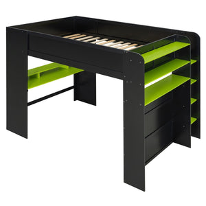 English Elm Full Size Gaming Bunk Bed with Rgb Lighting Integrated Desk Wardrobe and Storage Green LT100266AAG
