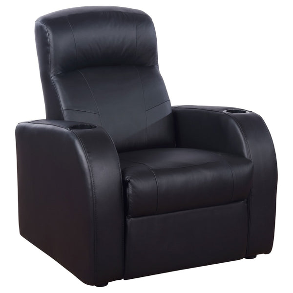 English Elm Black Top-grain Leather Home Theater Seating Row with Pocket Coil Recliners and Consoles B062S01838
