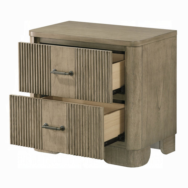 English Elm 1pc Transitional Nightstand Antique Oak Finish with 2 Felt-Lined Drawers, Reeded Fronts & Metal Glides B2741P408067