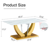 English Elm Coffee Table.Modern Minimalist Tempered Glass With Sticker Desktop ,Golden Mdf Legs and Stainless Steel Decorative Columns. Lightweight and Easy To Move. Ct-907