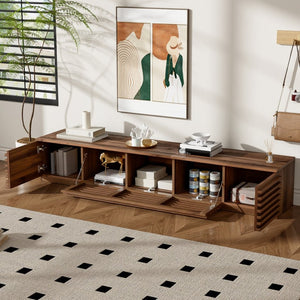 English Elm 70 Inch Walnut Media Console Low Profile Tv Stand with Soft Close Flip Doors N710P374711P