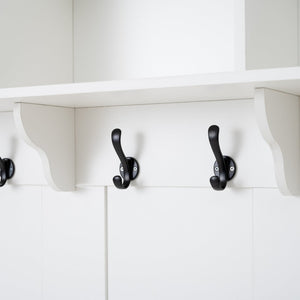 English Elm 49.6 Inch Farmhouse Hall Tree with Bench Shoe Cabinet Hooks and Open Shelving W3871S00001