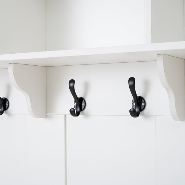English Elm 49.6 Inch Farmhouse Hall Tree with Bench Shoe Cabinet Hooks and Open Shelving W3871S00001