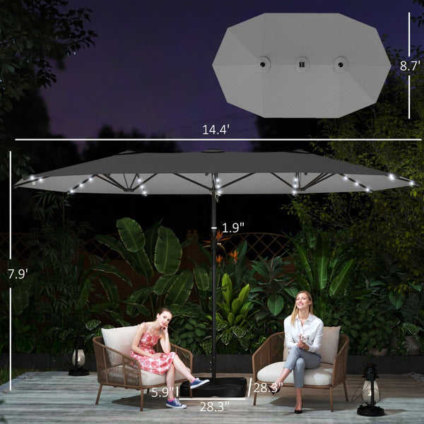 English Elm Double-sided Patio Umbrella with 36 Solar Led Lights Steel Frame Vented Canopy T3971P426130