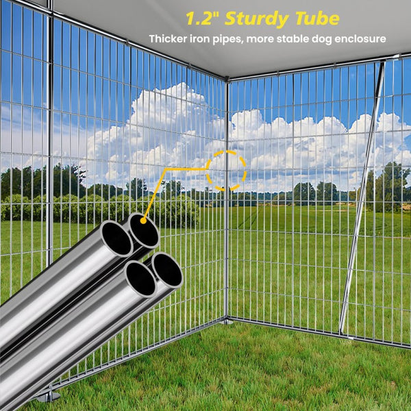 English Elm 10 X 10 Ft Heavy Gauge Steel Outdoor Dog Kennel with Pvc Roof and Feeding Basin W1820S00023