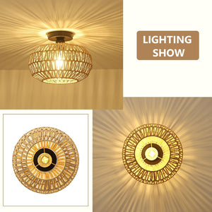 English Elm Rattan Boho Ceiling Light Fixture with Dimmable LED Bulb, Hand-Woven Mini Chandelier for Home W2738P185424